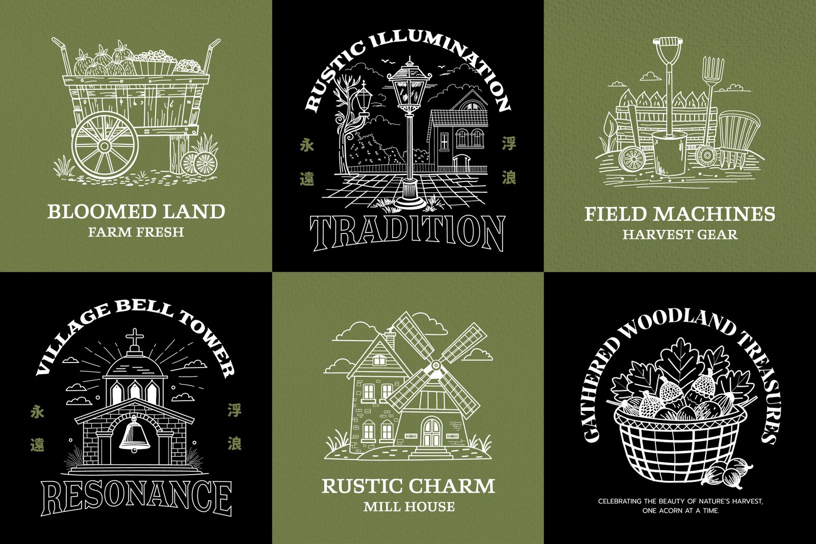 Vintage Farm and Village Illustrations