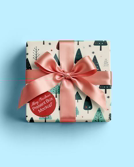 Square Gift Box with Bow Mockup