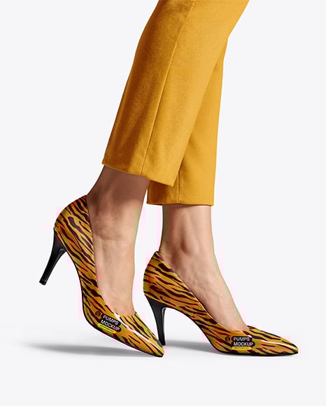 Pair of Pumps on Woman's Legs with Pants Mockup - Flared pants mockup