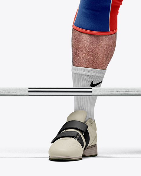 Man Wearing Weightlifing Suit with Barbell Mockup