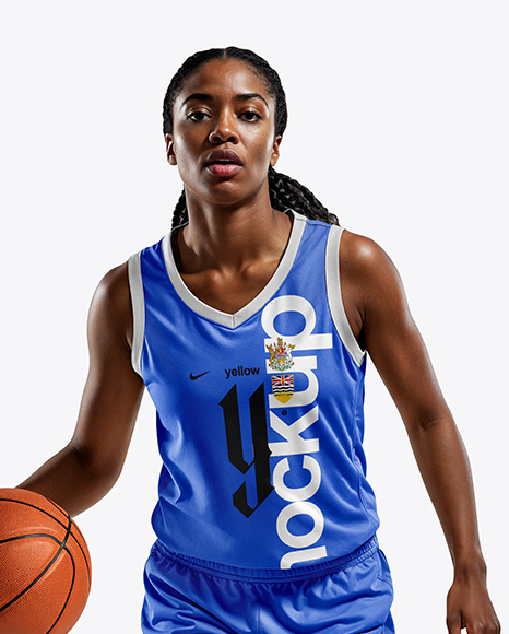 Afro-American Female Basketball Player Wearing Full Basketball Uniform Mockup
