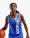 Afro-American Female Basketball Player Wearing Full Basketball Uniform Mockup