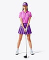 Woman Wearing Golf Shirt and Skirt Mockup