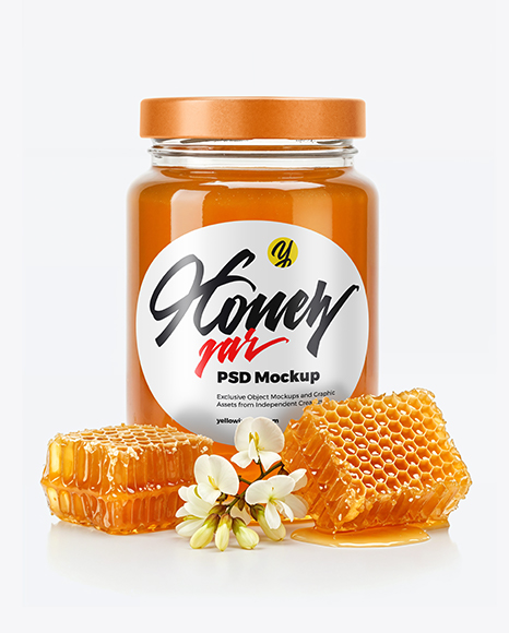 Glass Jar with Acacia Honey Mockup - Honey+Jar+Mockup+Creative+Photoshop+Templates+Creative+Market