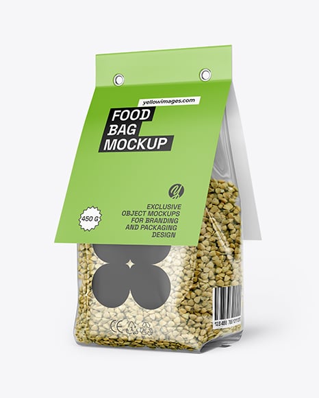 Transparent Package with Green Buckwheat Mockup - Cereal box mockup