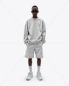 Young Black Man Wearing Oversize Sweatshirt and Shorts Mockup
