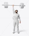 Powerlifter Wearing Janitor Uniform and Cap with Barbell Mockup