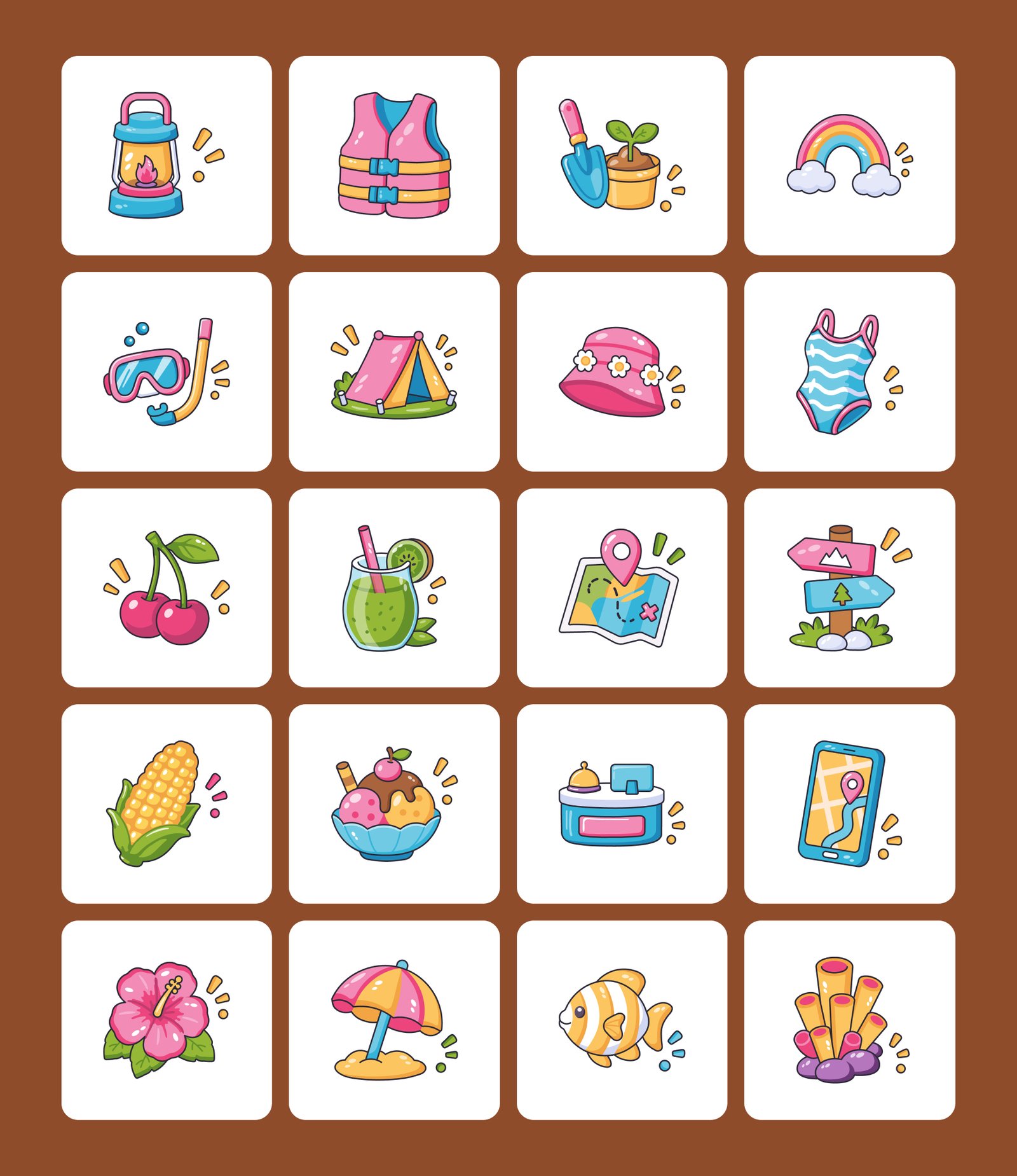 150 Summer Flat Icons Bundle