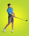 Man Wearing Golf Shirt and Shorts Mockup