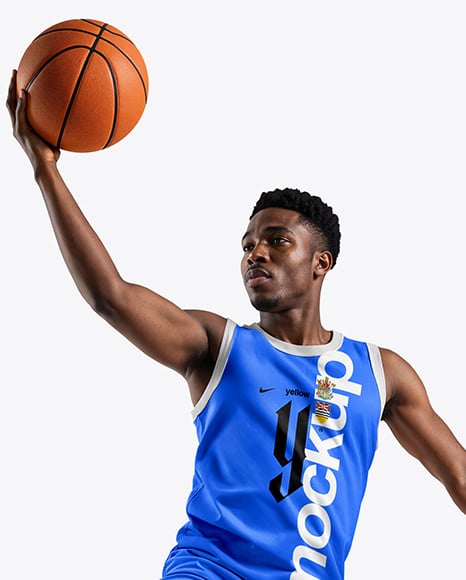 Afro-American Basketball Player Wearing Full Basketball Uniform Mockup