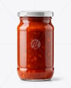 Clear Glass Jar with Tomato Salsa Mockup
