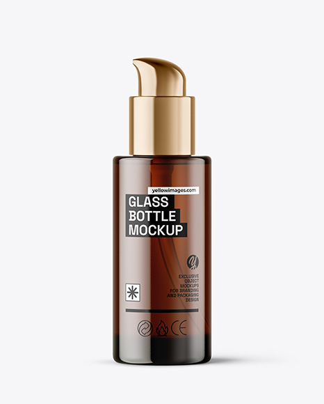Amber Cosmetic Bottle with Pump Mockup - Bottle mockup