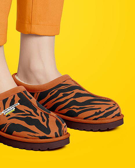 Pair of UGG Slippers on Woman's Legs Mockup