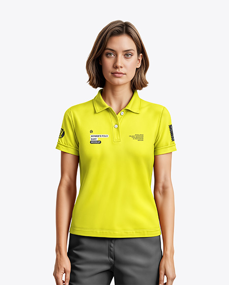 A Woman Wearing a Polo Shirt and Pants Mockup
