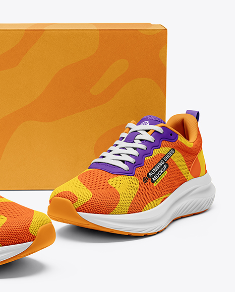 Running Shoes with Box Mockup