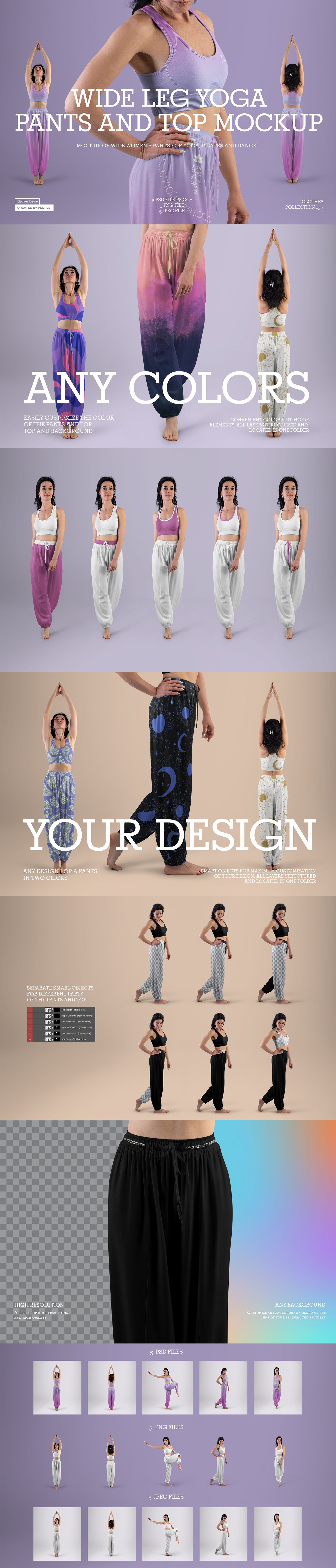 5 Wide Leg Pants Mockups and Top for Yoga and Pilates. vol.02