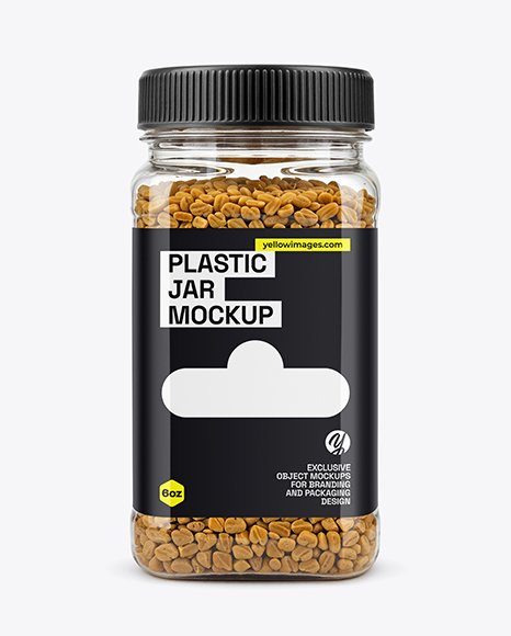 Clear Plastic Jar with Fenugreek Seeds Mockup