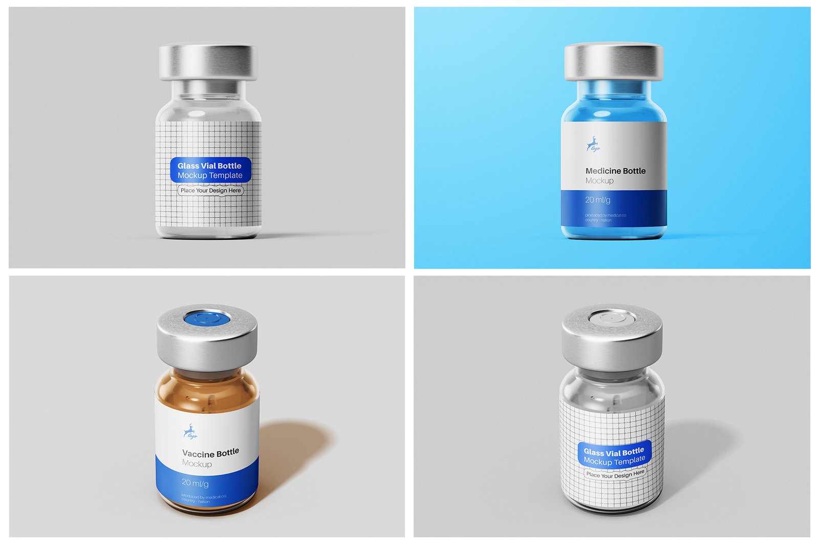 Vaccine Glass Vial Bottle PSD Mockup Set