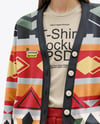 Woman Wearing a Cardigan and T-shirt Mockup