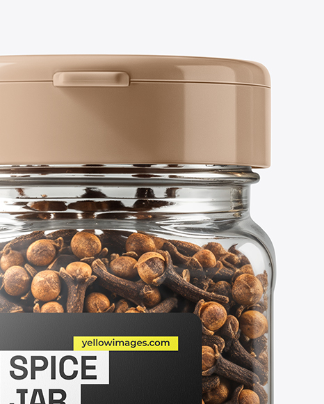 Square Plastic Jar with Whole Cloves Mockup