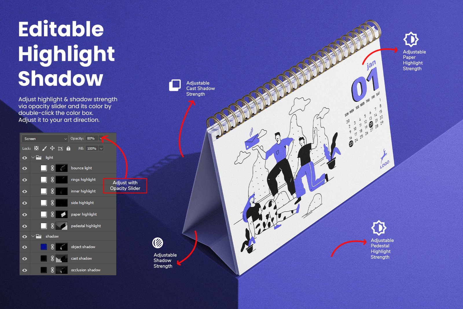 A5 Horizontal Desk Calendar PSD Mockup Set