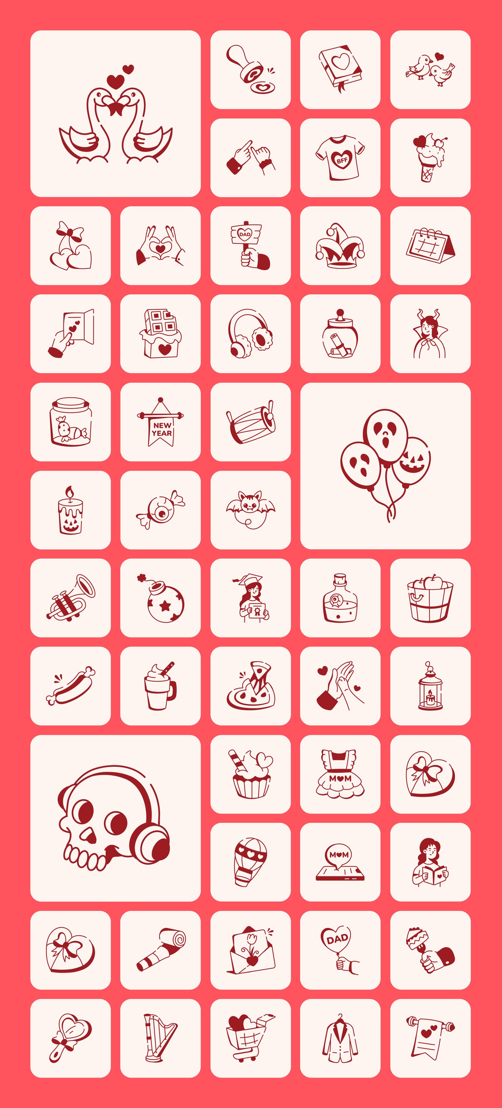 Love and Celebration Doodle Icons Bundle