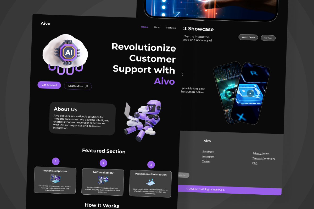 Aivo – AI Chat Assistant Landing Page Design Template
