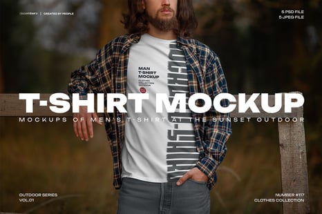 5 Mockups of Men's T-Shirt at the Sunset Outdoor - Apparel Mockups