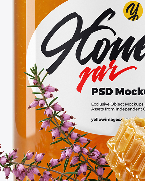 Square Glass Jar with Heather Honey Mockup