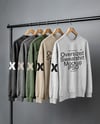 Five Sweatshirts on a Black Rack Against a Plain Background Mockup