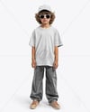 Boy Wearing Oversize T-Shirt and Baseball Cap Mockup