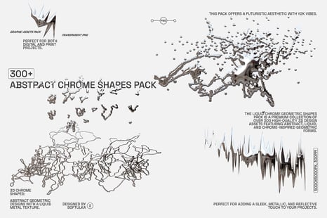 300+ Abstract Chrome Shapes Pack - Chrome effect