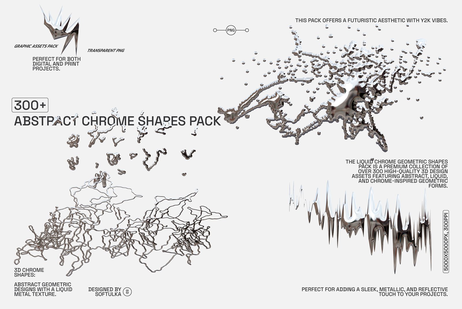 300+ Abstract Chrome Shapes Pack