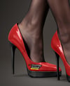 Pair of Stilettos on Woman's Legs with Pantyhose Mockup