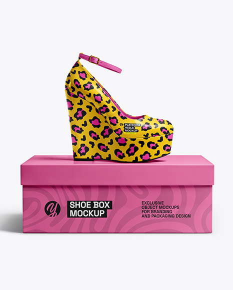 Wedge Heel Shoe with Shoe Box Mockup - Apparel mockups