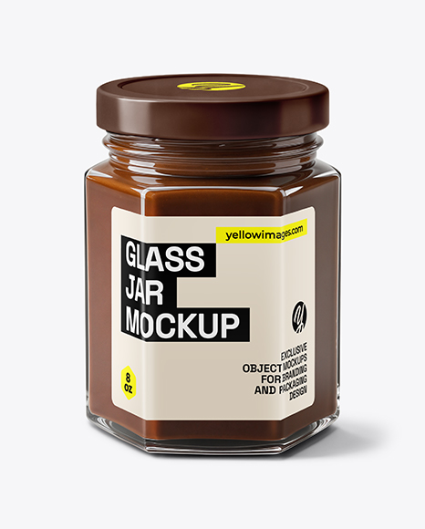 Glass Hexagonal Jar with Chocolate Fudge Sauce Mockup - Sauce bottle mockup