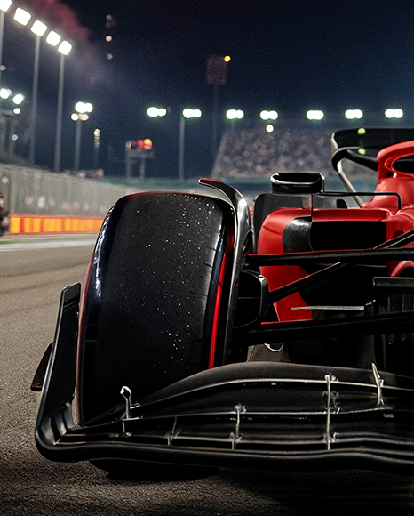 Man Wearing Racing Kit Stands on Racing Car Mockup