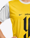 Woman Wearing Soccer Jersey and Shorts Mockup