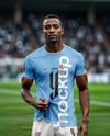 Soccer Player Wearing a Crew Neck Jersey and Shorts at the Stadium Mockup