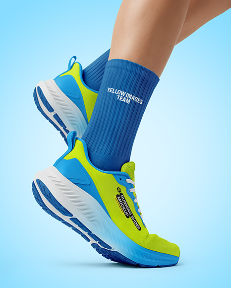 Running Shoes on Women's Legs Mockup