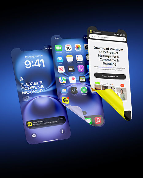 Three Flexible Screens Mockup