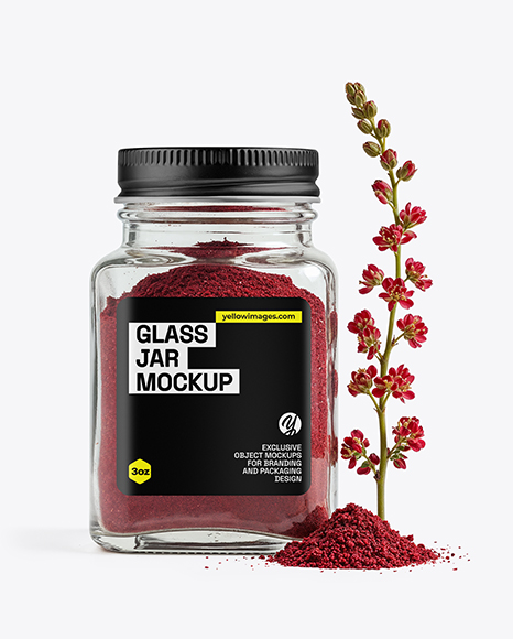 Square Glass Jar with Sumac Spice Mockup