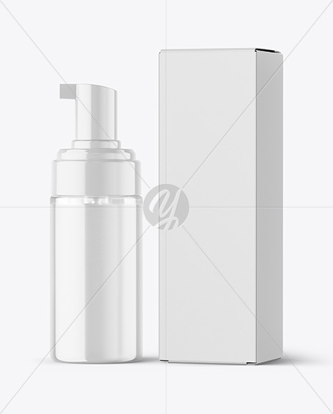 Clear Foam Pump Bottle with Box Mockup
