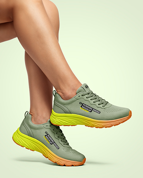 Running Shoes on Women's Legs Mockup