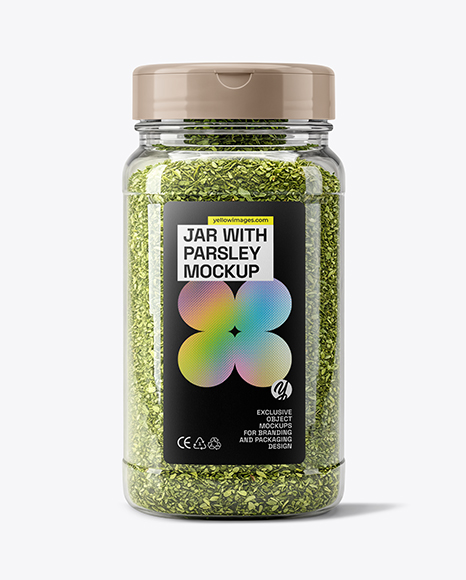 Square Plastic Jar with Parsley Flakes Mockup - Plastic jar mockup