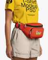 Woman Wearing T-Shirt with Fanny Pack Mockup