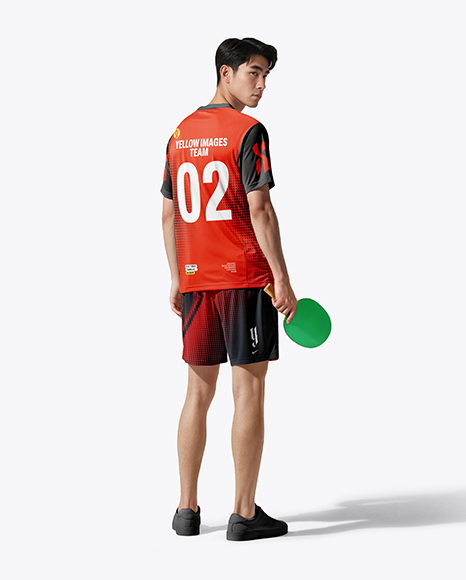 Asian Man Wearing Table Tennis Uniform Mockup - Kit mockup psd