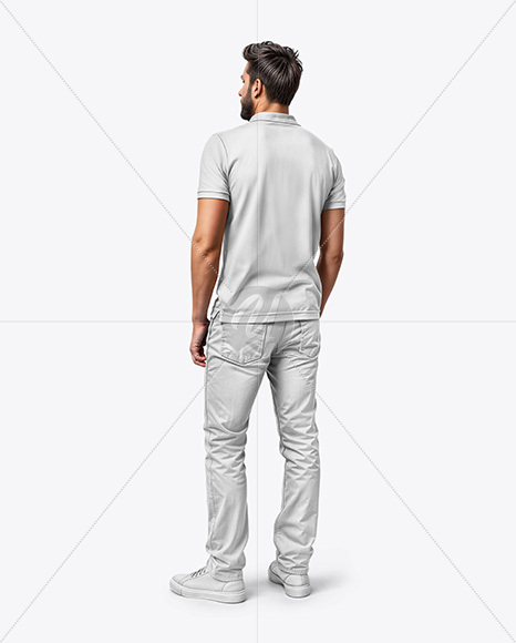 Man Wearing Polo Shirt and Jeans Mockup