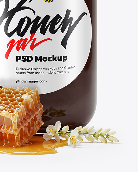 Clear Glass Jar with Buckwheat Honey Mockup