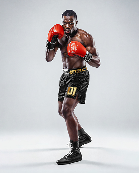 Black Man Wearing Boxing Kit Mockup